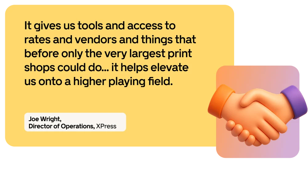 Quote about tools and access elevating operations, with handshake icon and label: Joe Wright, Director of Operations, XPress.