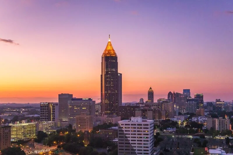 Atlanta skyline at dusk with midtown towers