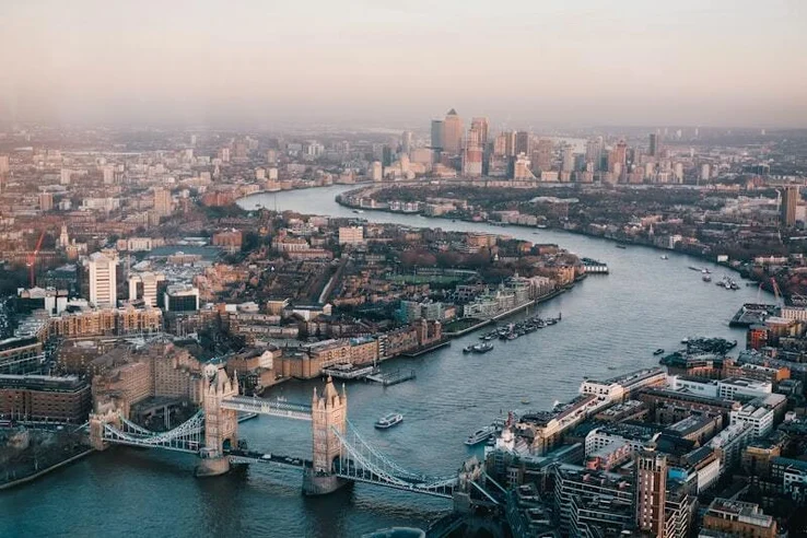 London cityscape along the Thames at twilight