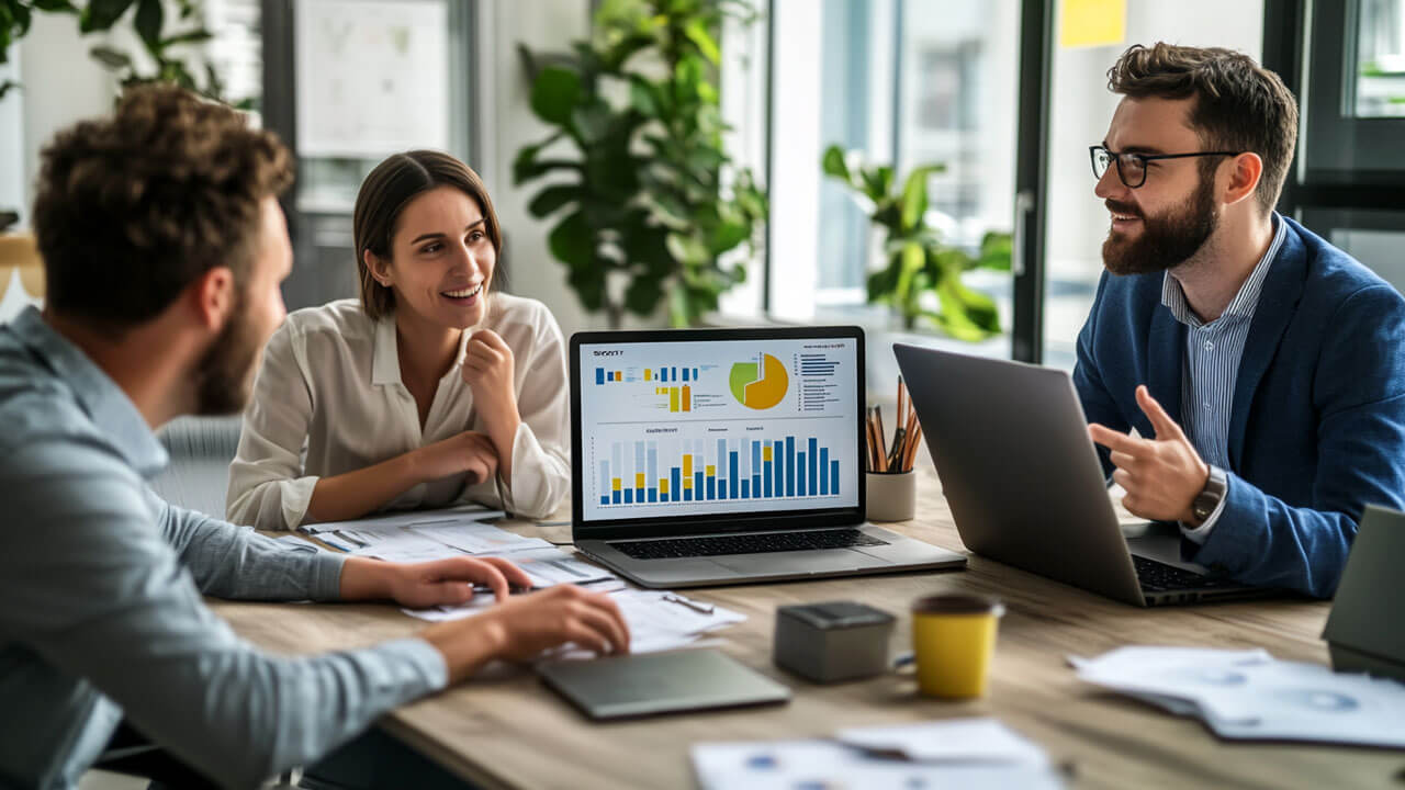 Professionals discussing benefits