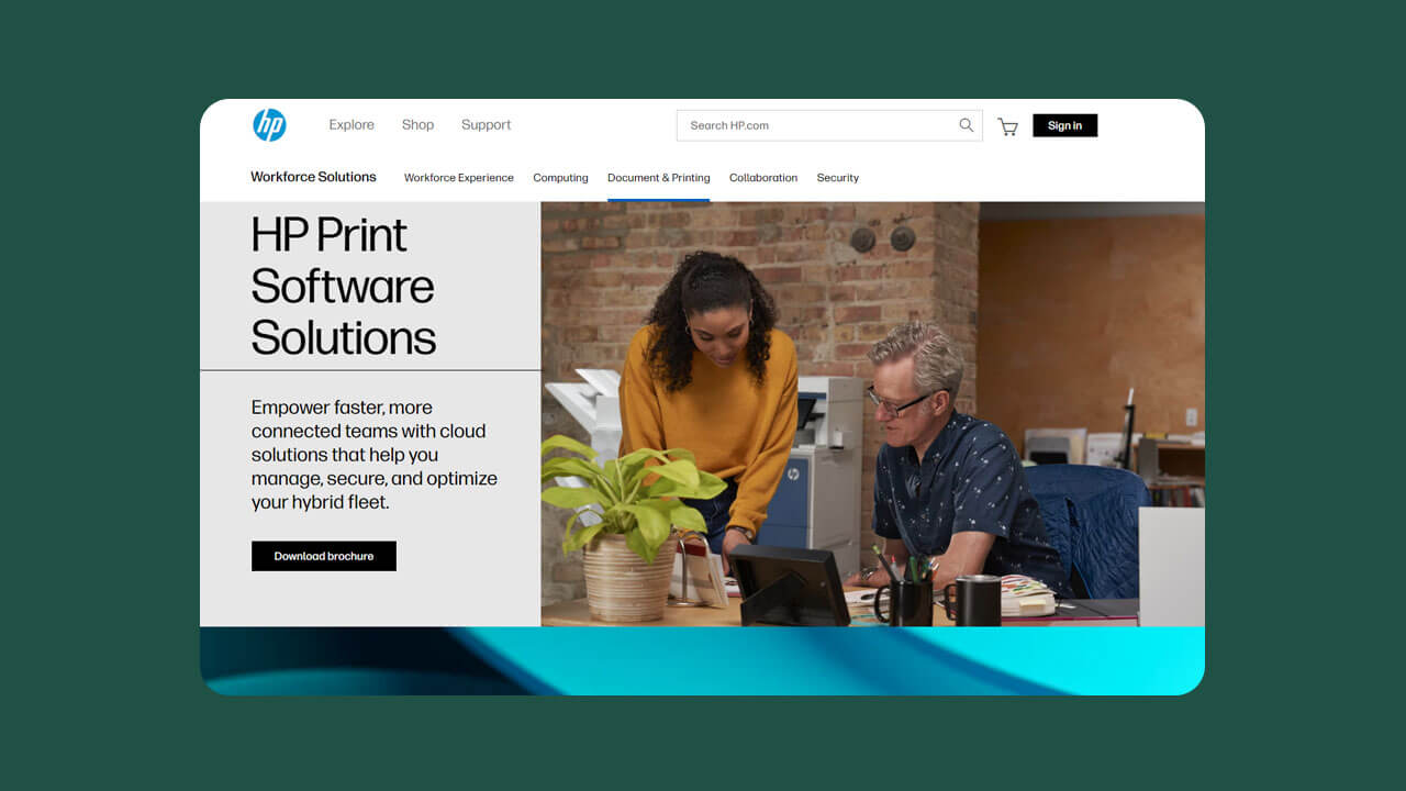 HP Print Solutions homepage