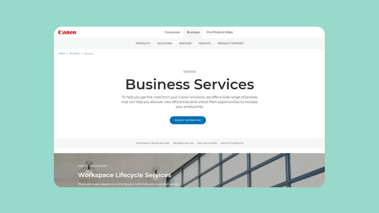 Canon Business Services homepage