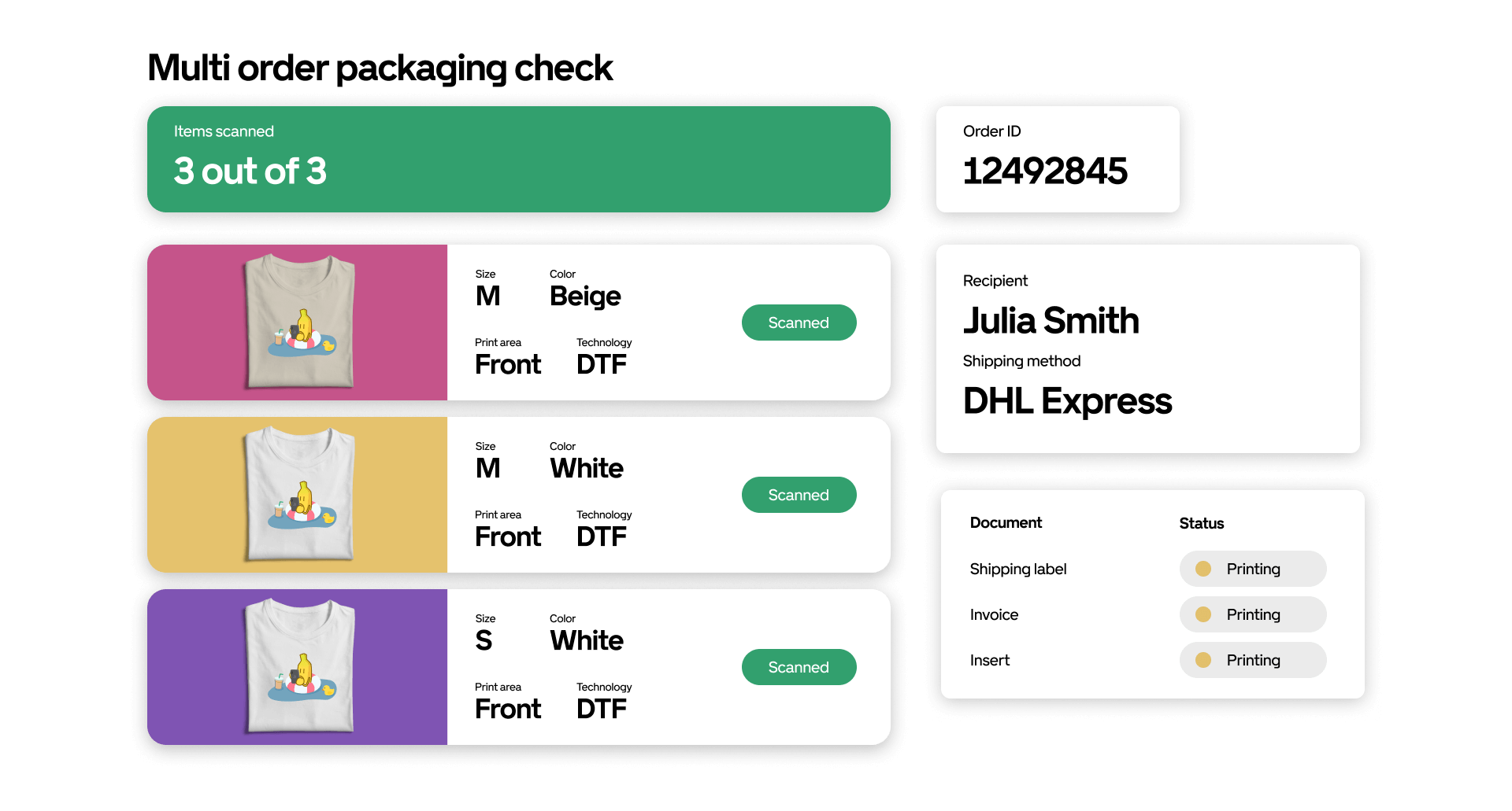 GelatoConnect Apparel Workflow multi-order packaging check